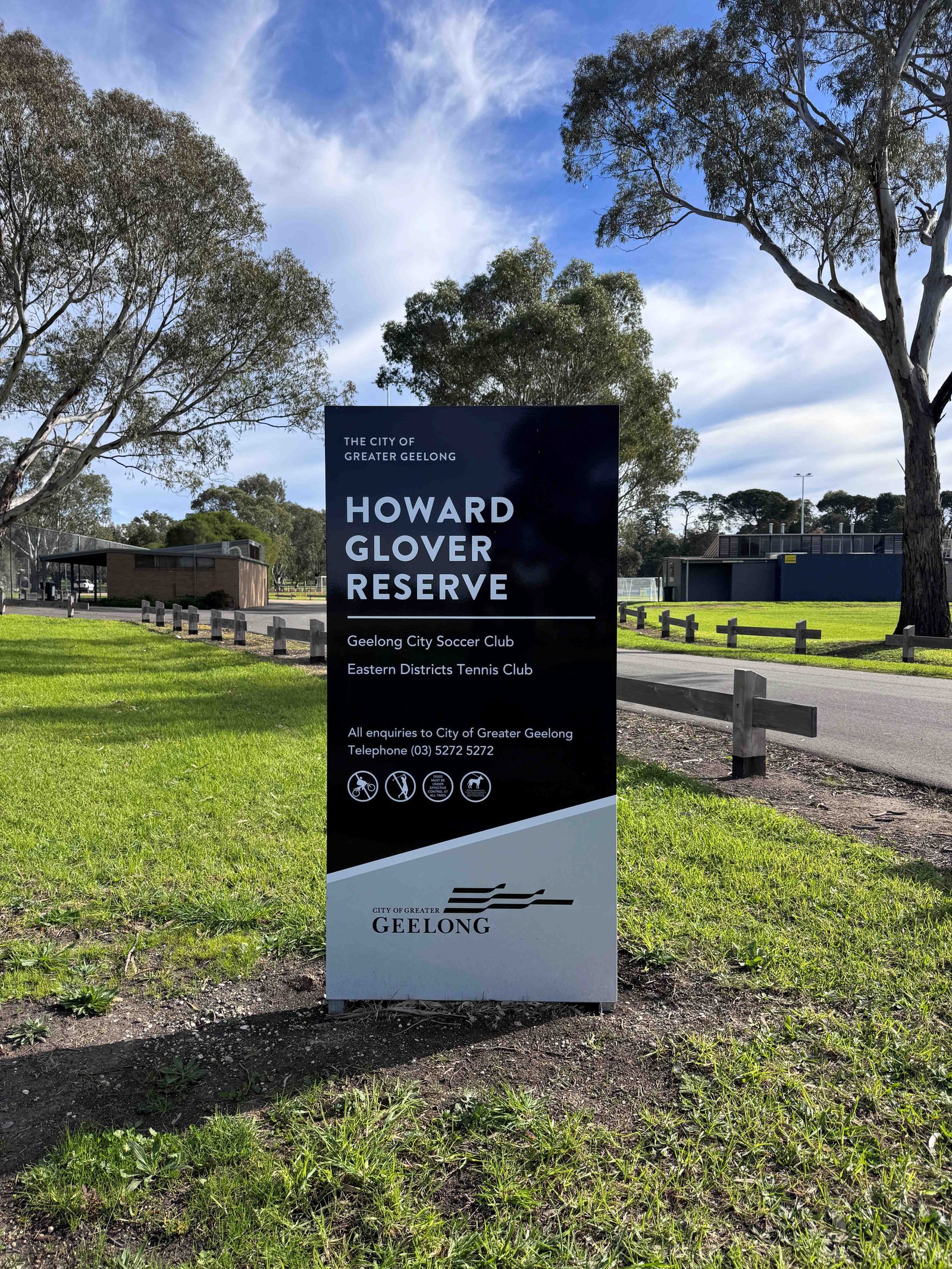 Council signage at the entrance to Howard Glover Reserve