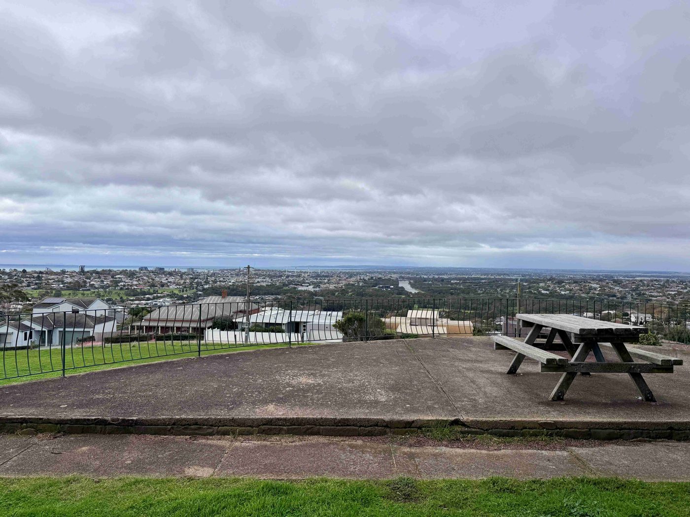 Seating and picnic area at Montpellier Park with views over Geelong