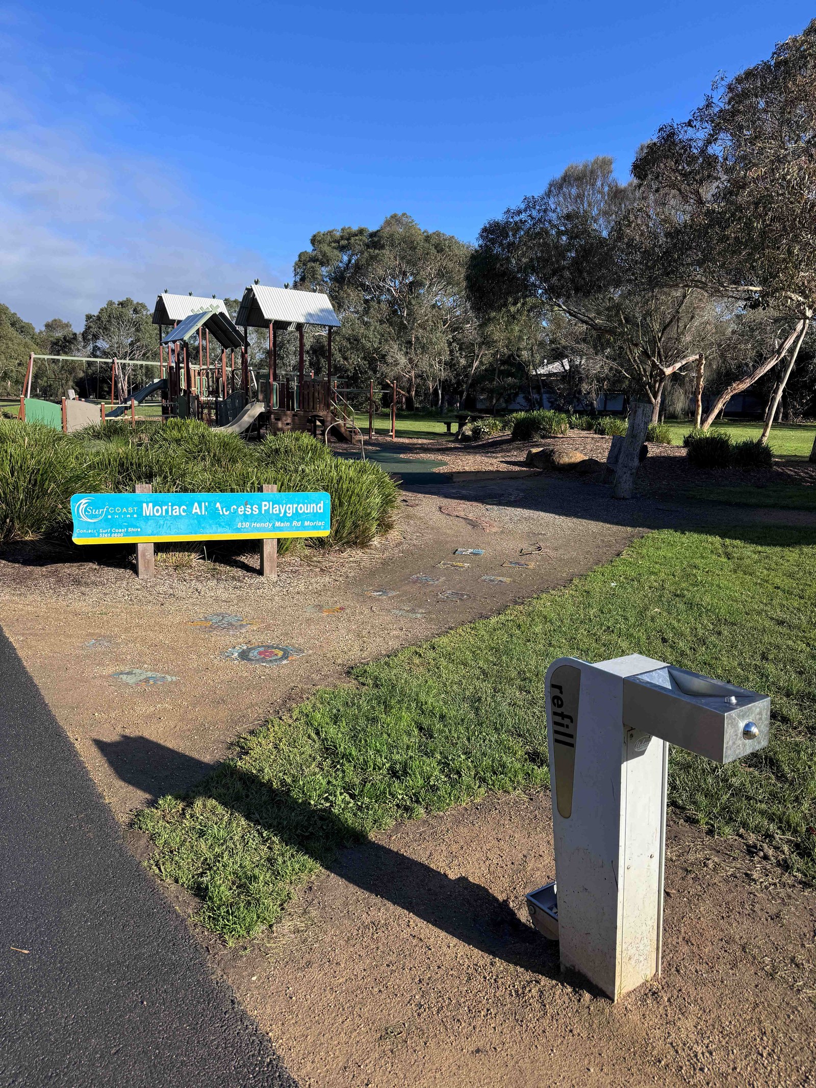 Water fountain and Moriac All Access Playground at Newling Reserve