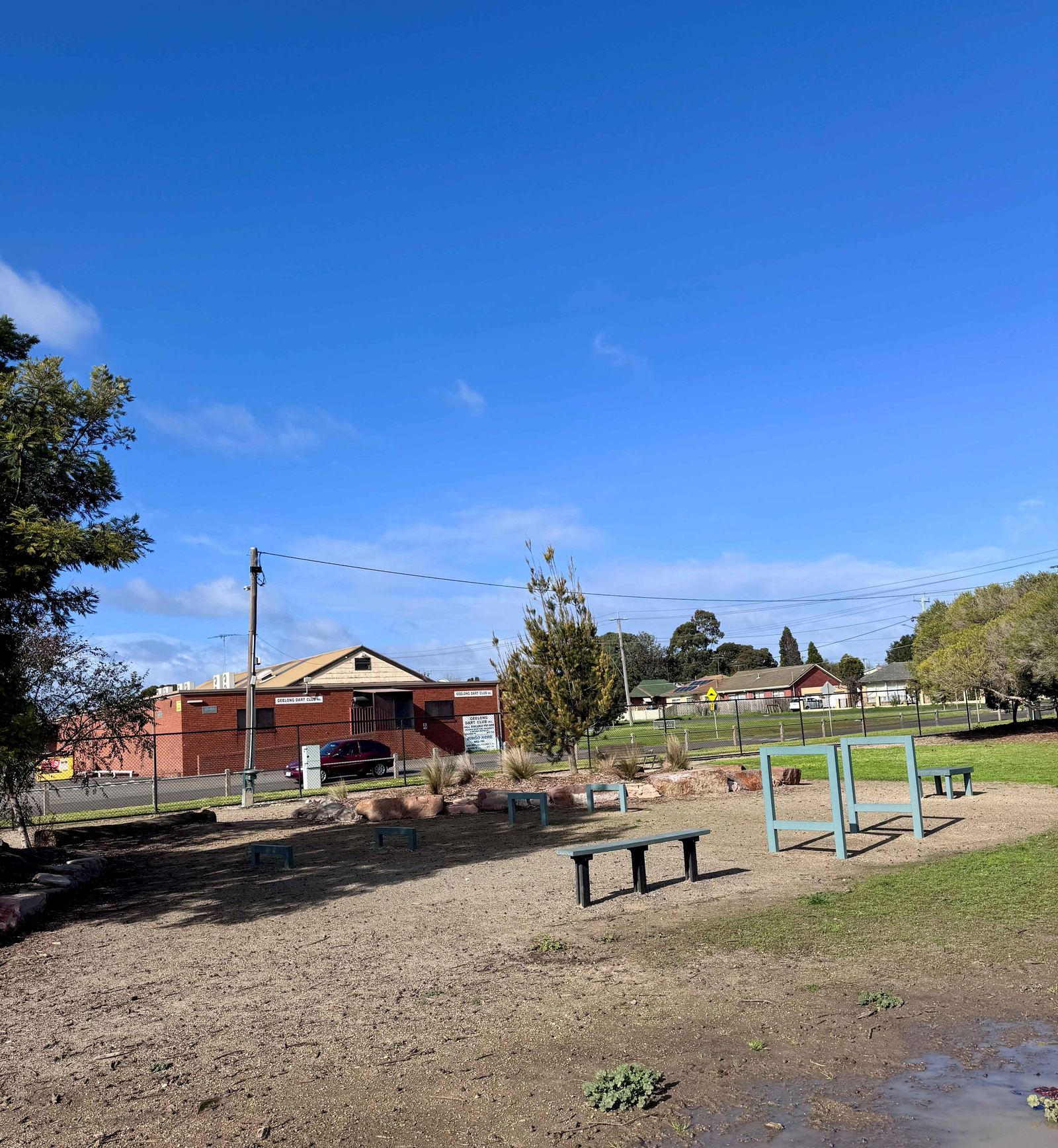 Agility equipment in the active play area at Stead Park Dog Park